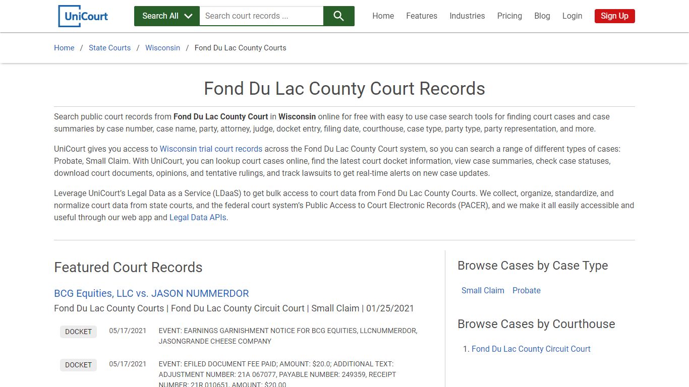 Fond Du Lac County Court Records | Wisconsin | UniCourt