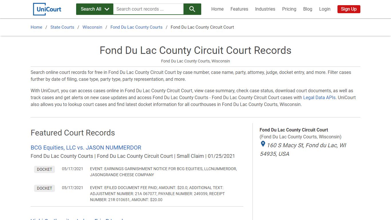 Fond Du Lac County Circuit Court Records | Fond du Lac | UniCourt