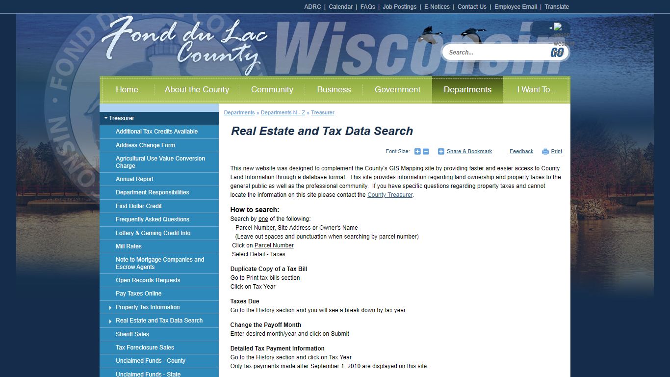 Real Estate and Tax Data Search | Fond du Lac County
